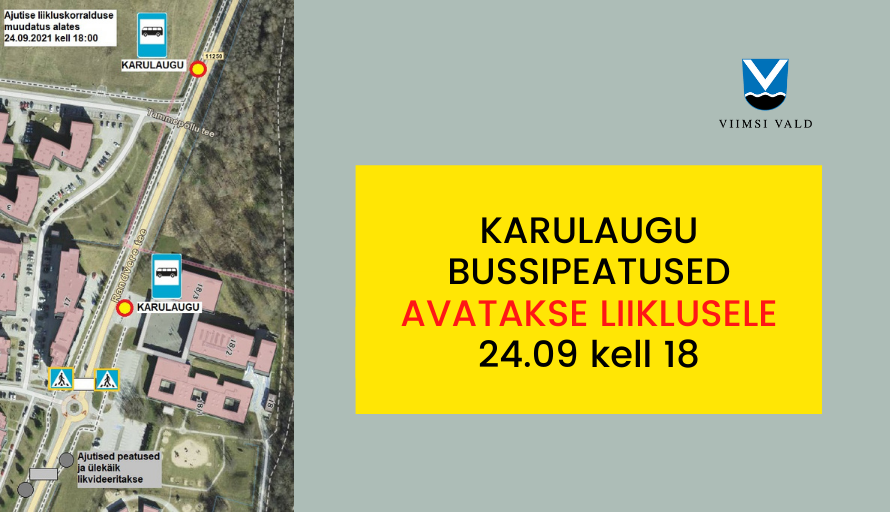 Pildil kaurulaugu bussipeatuste kaart ja tekst avamise kohta